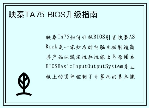 映泰TA75 BIOS升级指南